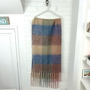 Multi Color Plaid Knit Chunky Fringe Scarf